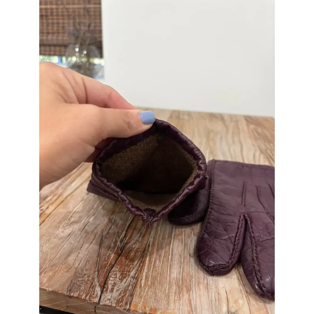 Vintage ARIS Leather Gloves Cashmere Lined Burgundy Plum Size Large